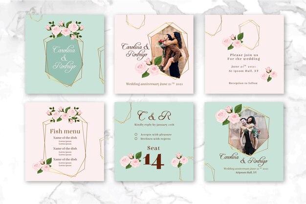 Post Di Instagram Di Anniversario Di Matrimonio Vettore Premium