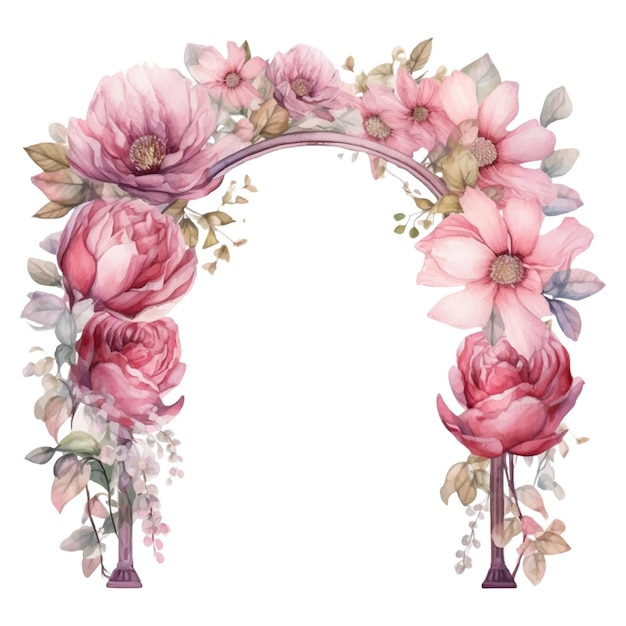 Wedding arch composed of watercolor flowers on a transparent background
