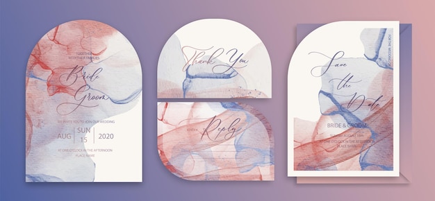 Свадебная арка Пригласительные билеты Темно-синяя и розовая коллекция в стиле акварели