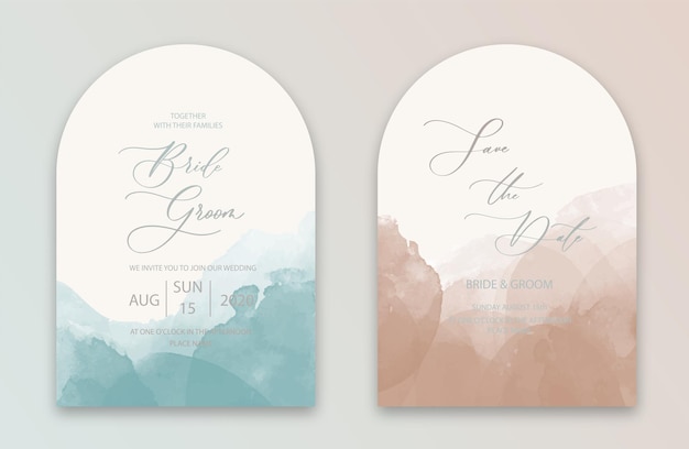 結婚式のアーチの招待状カード ネイビー ブルー水彩風コレクション デザイン