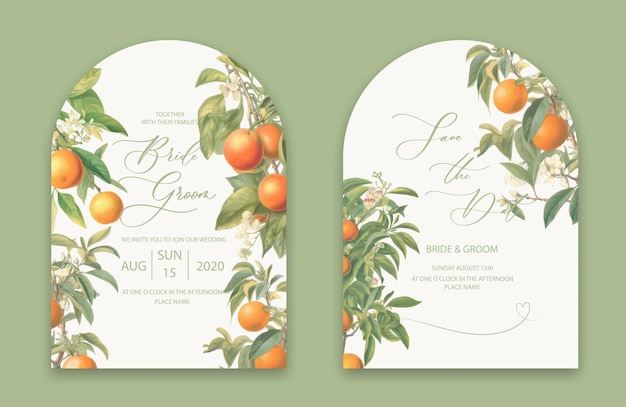 Wedding Arch Invitation with tangerine branches and fruits