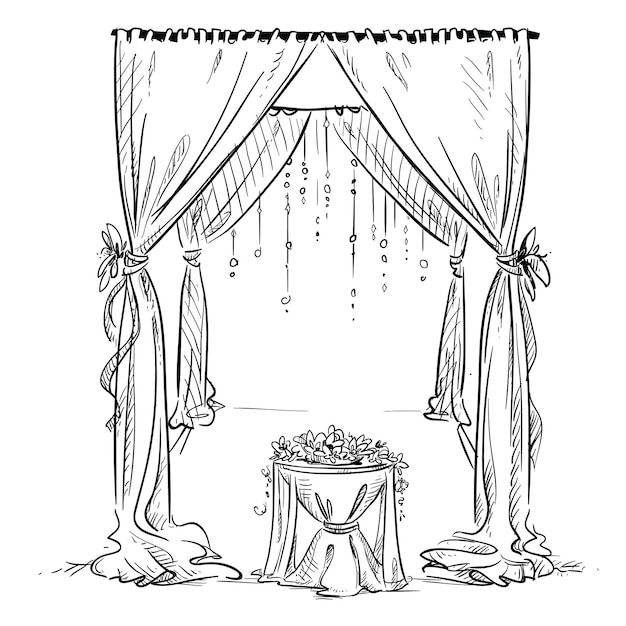 Wedding arch. Wedding altar. Decoration. Vector line sketch. Design element.