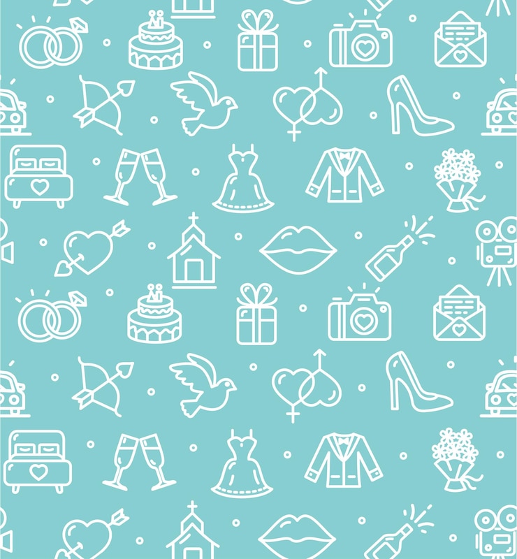 Vector wedding background pattern on blue. vector illustration