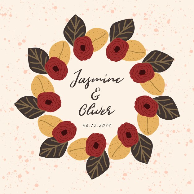 Wedding badge with autumn floral frame