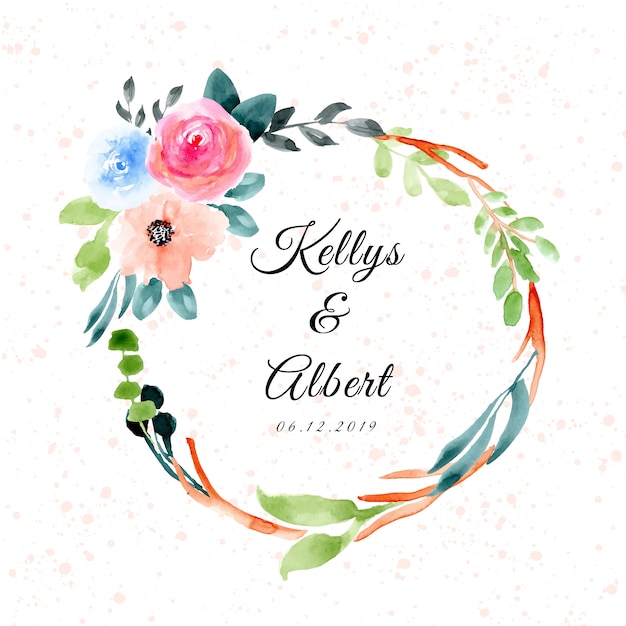 wedding badge with watercolor floral frame