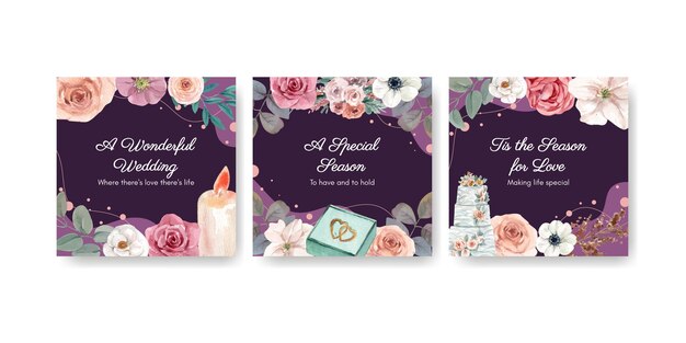 Wedding banner template in watercolor style