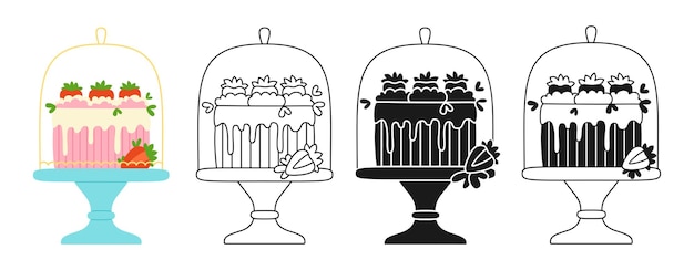 결혼식이나 생일 케이크 축하 달콤한 딸기 디저트 만화 기호 휴일 빵집 디자인