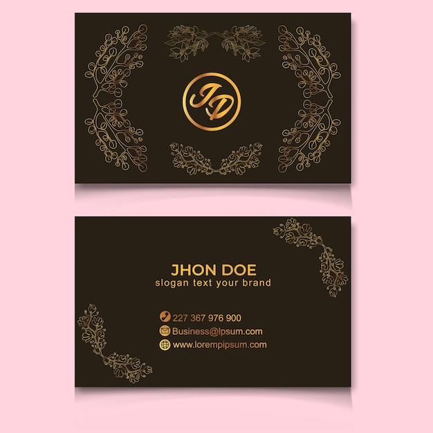 Wedding business cards template with golden flowers line