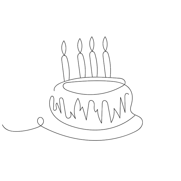 ウエディングケーキワンラインアート。 3段ケーキの連続線画。