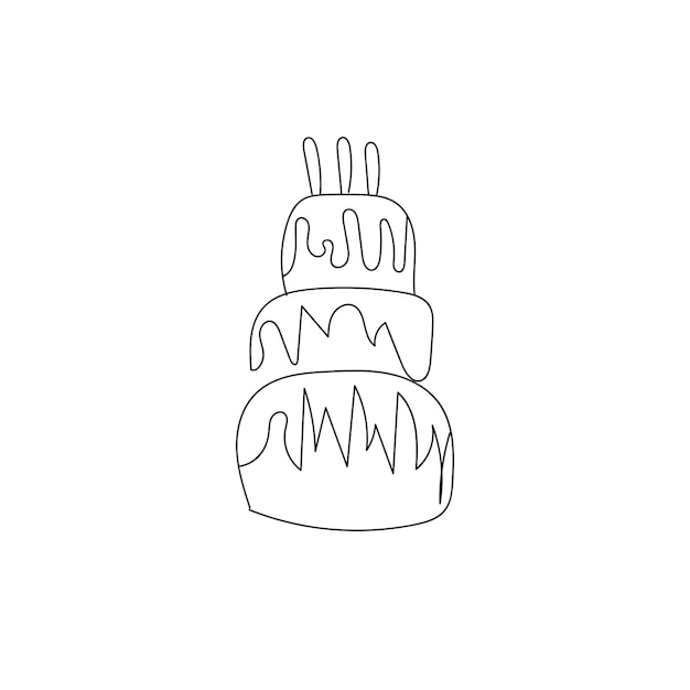 Wedding cake one line art. continuous line drawing of three-tiered cake.