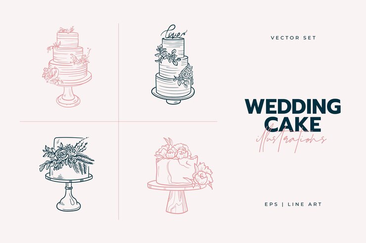 Vector wedding cake trending illustration.