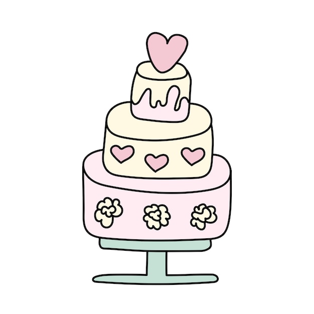 A wedding cake Vector illustration in doodle style