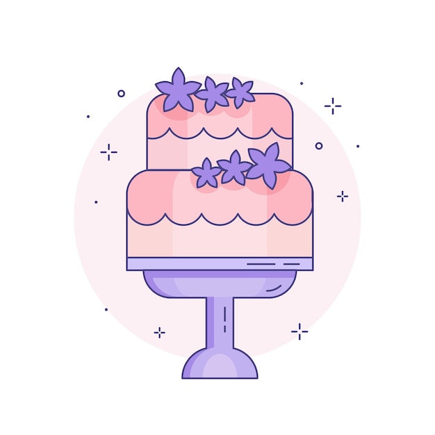 Wedding Cake with Flowers Line Art Icon