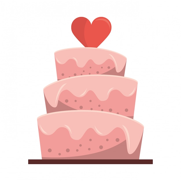 Vector wedding cake with heart cartoon