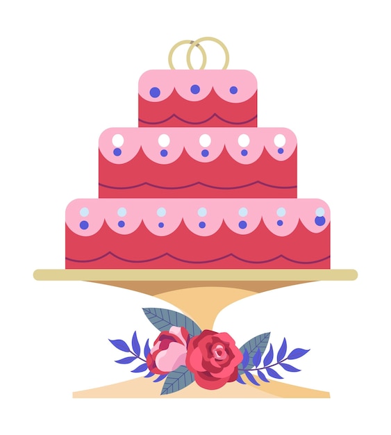 Vector wedding cake with rings on top ceremony gift