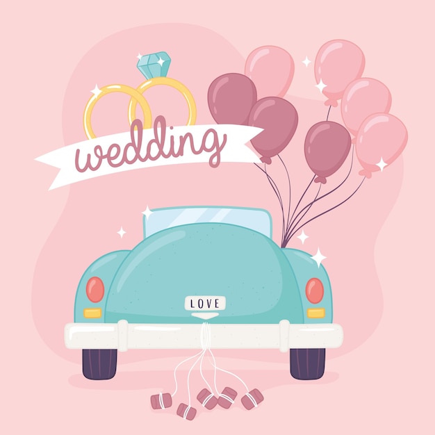 Vector wedding car with balloons