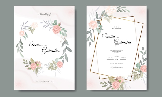 Wedding card and invitation card with beautiful roses and flower  template 