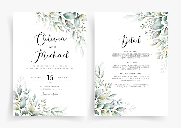 Vector wedding card invitation template with beautiful greenery