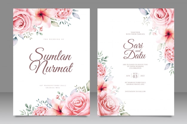 Wedding card invitation with beautiful flowers garden