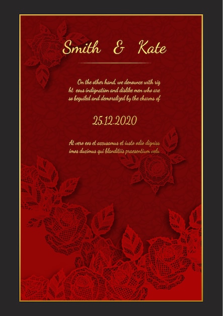 Vector wedding card lace style on red background.