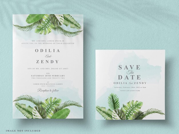 wedding card set greenery summer leaves