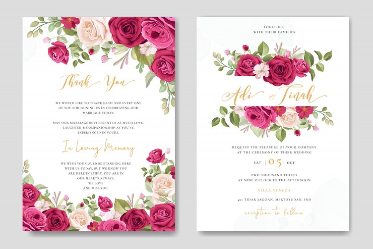 Vector wedding card set template with beautiful floral and leaves background