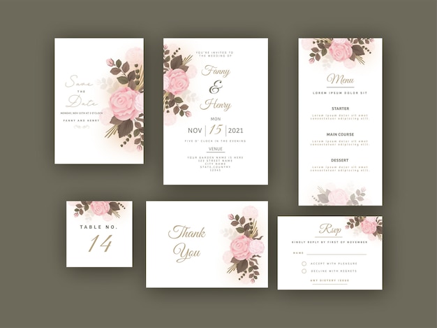 Vector wedding card set with beautiful design.