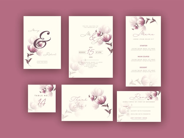 Wedding card set with beautiful floral design.