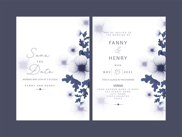 Wedding Card Set with Beautiful Floral Design.