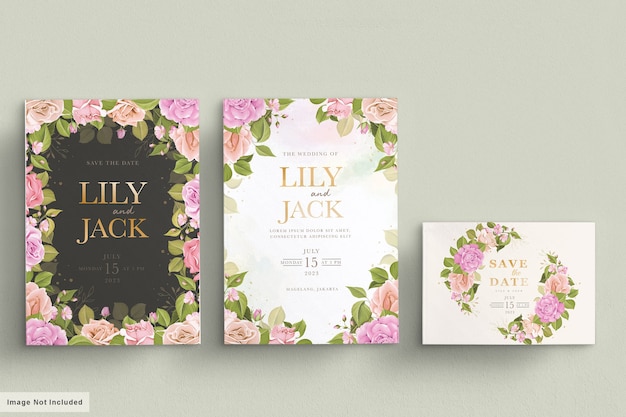 Wedding card set with beautiful floral and leaves