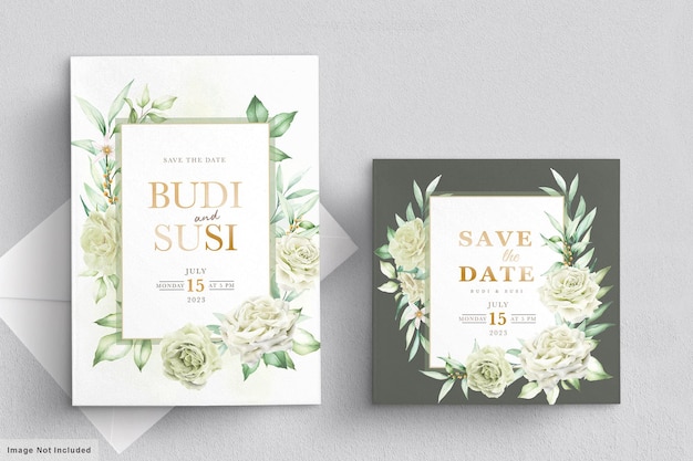 Wedding card set with green floral