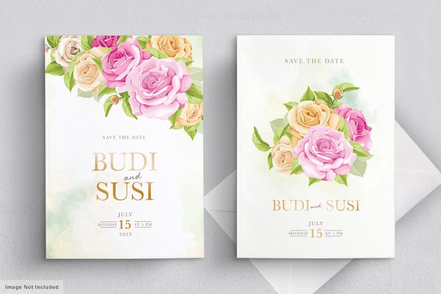 Wedding card set with pink floral