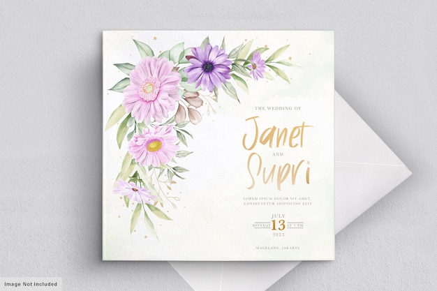 Wedding card set with soft chrysanthemum flower