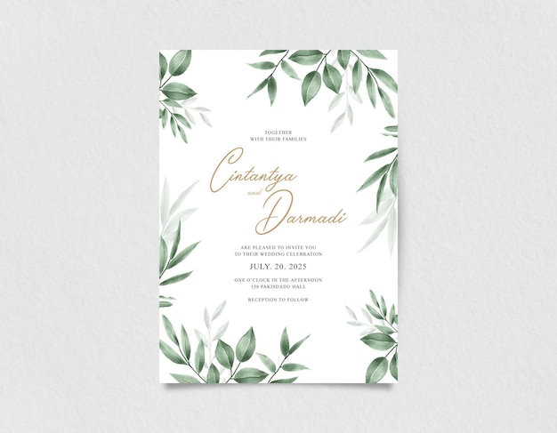 Wedding card set with watercolor greenery