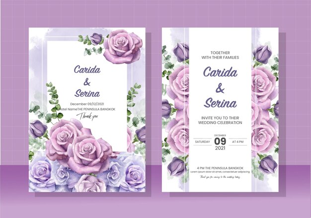 Wedding card template painted in watercolor