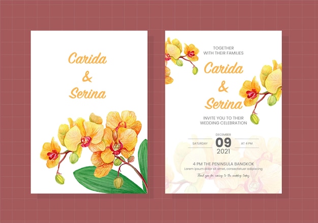 Wedding card template painted in watercolor