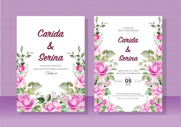 Wedding card template painted in watercolor