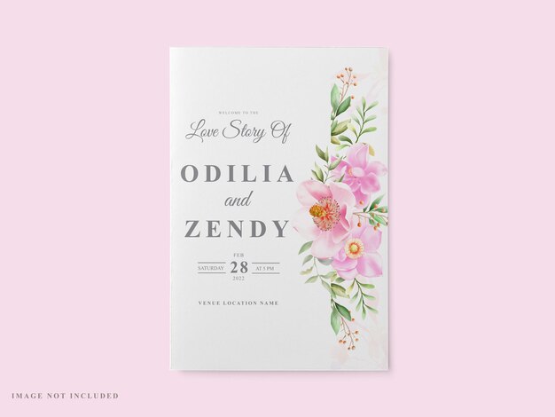 Wedding card template pink magnolia design