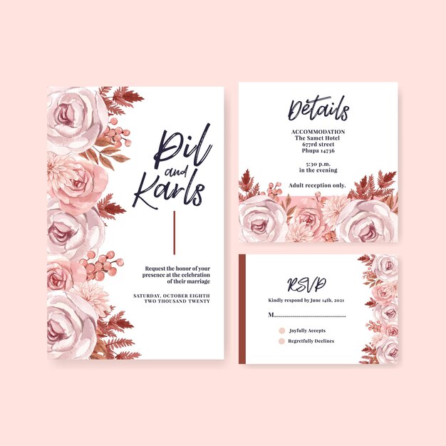 Wedding card template in watercolor style