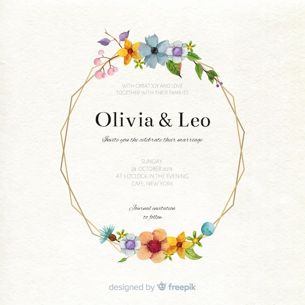 Wedding card template in watercolor