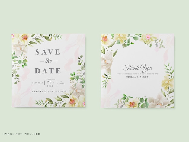 Wedding card template white magnolia design