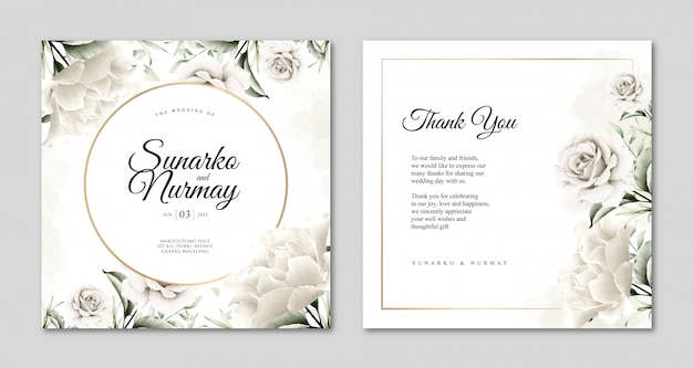 Wedding card template with beautiful floral watercolor