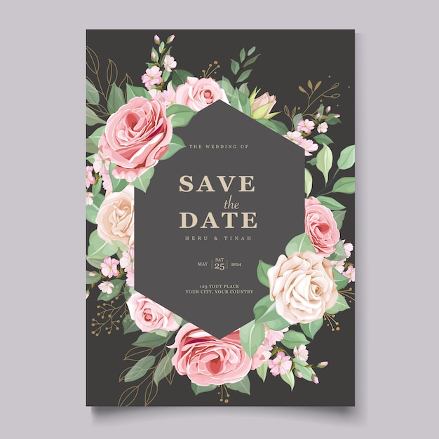 Wedding card template with beautiful floral wreath