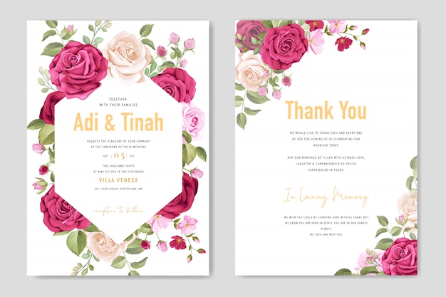 Vector wedding card template with beautiful flower and leaves frame