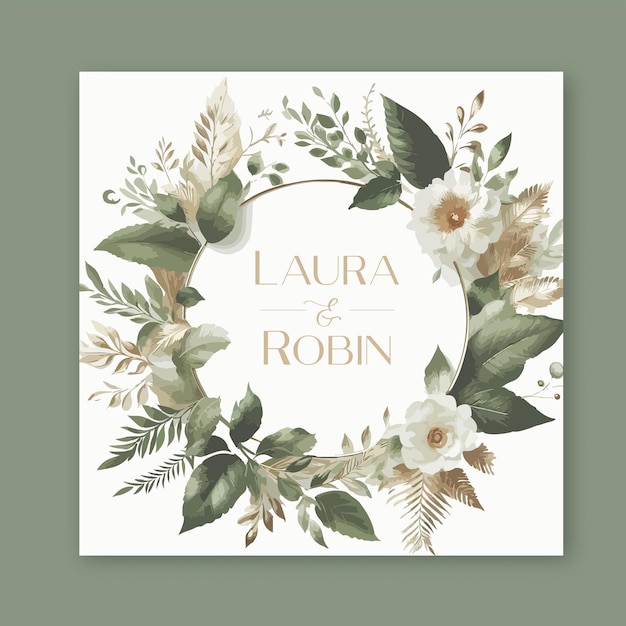 Wedding card template with elegant greenery botanical leaf and branch