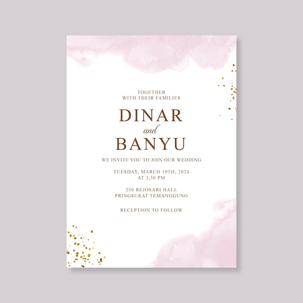 Wedding card template with elegant watercolor splash