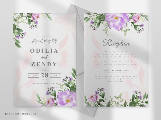 Wedding card template with   hand drawn flowers