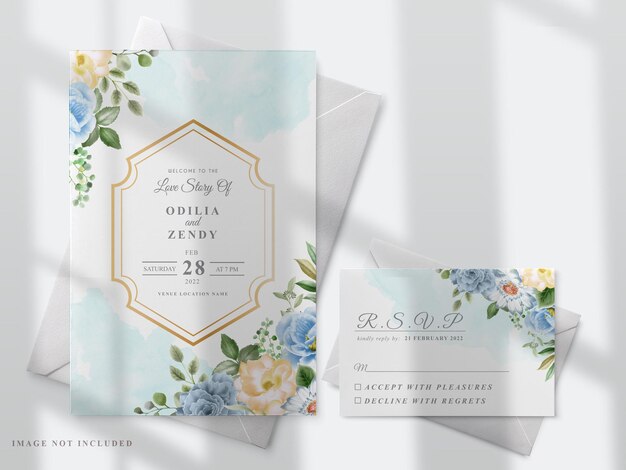 Wedding card template with   hand drawn flowers