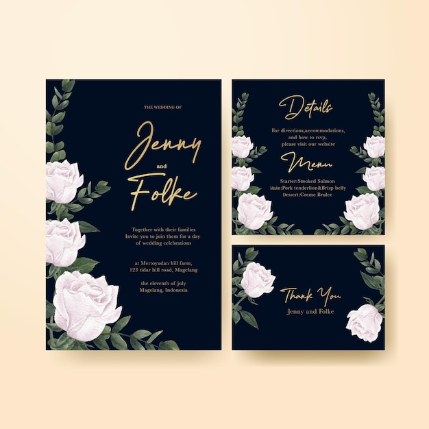 Wedding card template with muave red floral concept,waterolor style