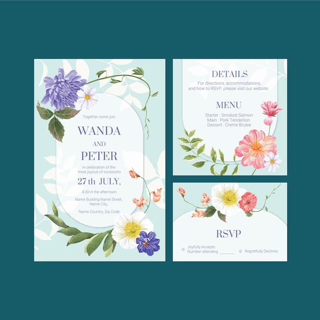 Wedding card template with spring bright concept  watercolor illustration